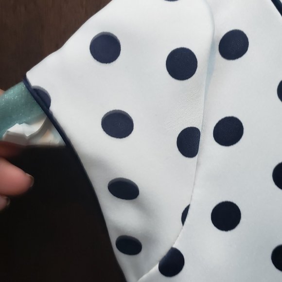 White and Navy polka dot dress. By Dorissa Size 6 Girls - Picture 11 of 12